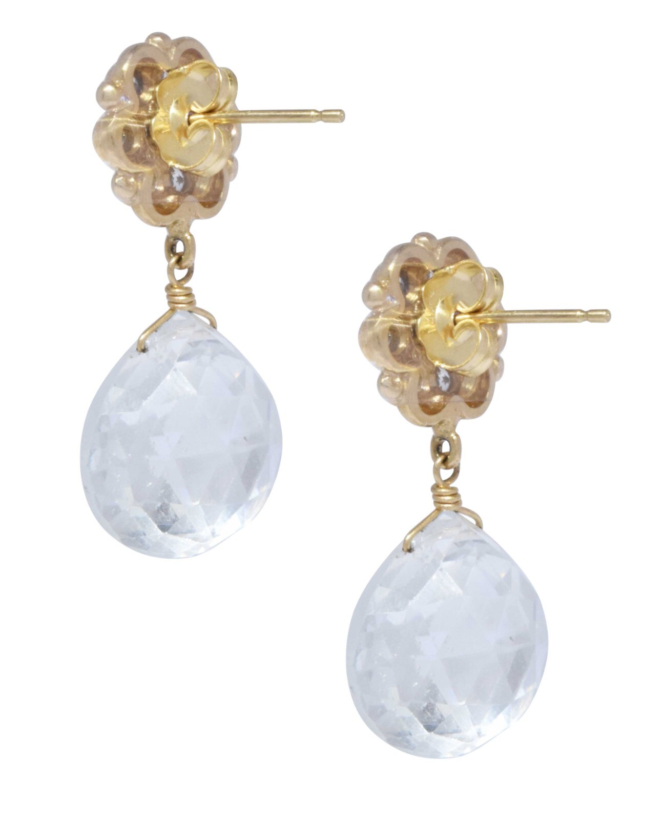 0.28 Carat Diamond & Crystal 14k Yellow Gold Earrings
