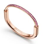Tiffany & Co. Tiffany Lock Bangle 18k Rose Gold Pink Sapphires Bracelet Medium Tiffany & Co. Tiffany Lock Bangle 18k Rose Gold Pink Sapphires Bracelet Medium