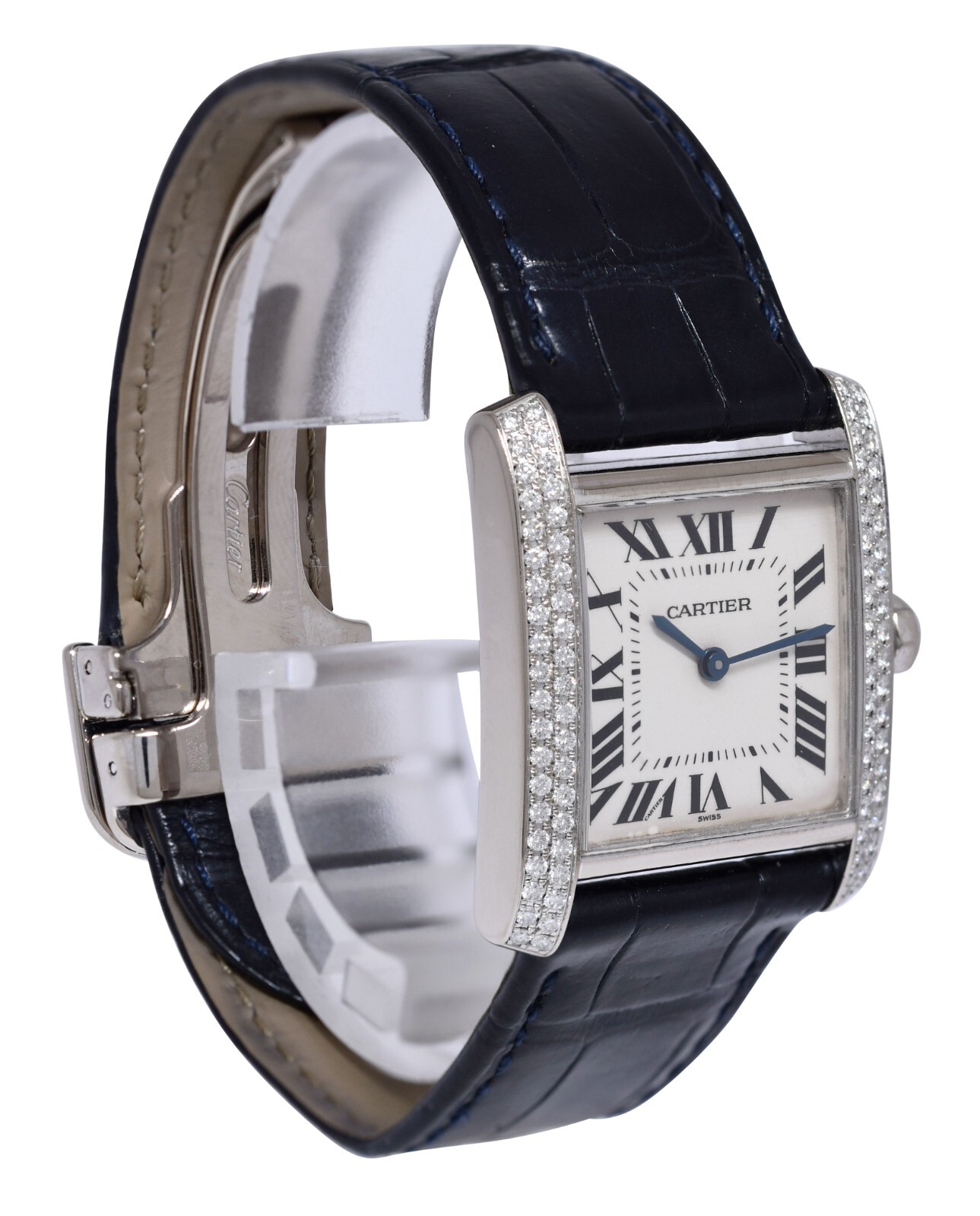 Cartier Tank Francaise Medium 18k White Gold Diamond Ladies Watch 2404 WE100951