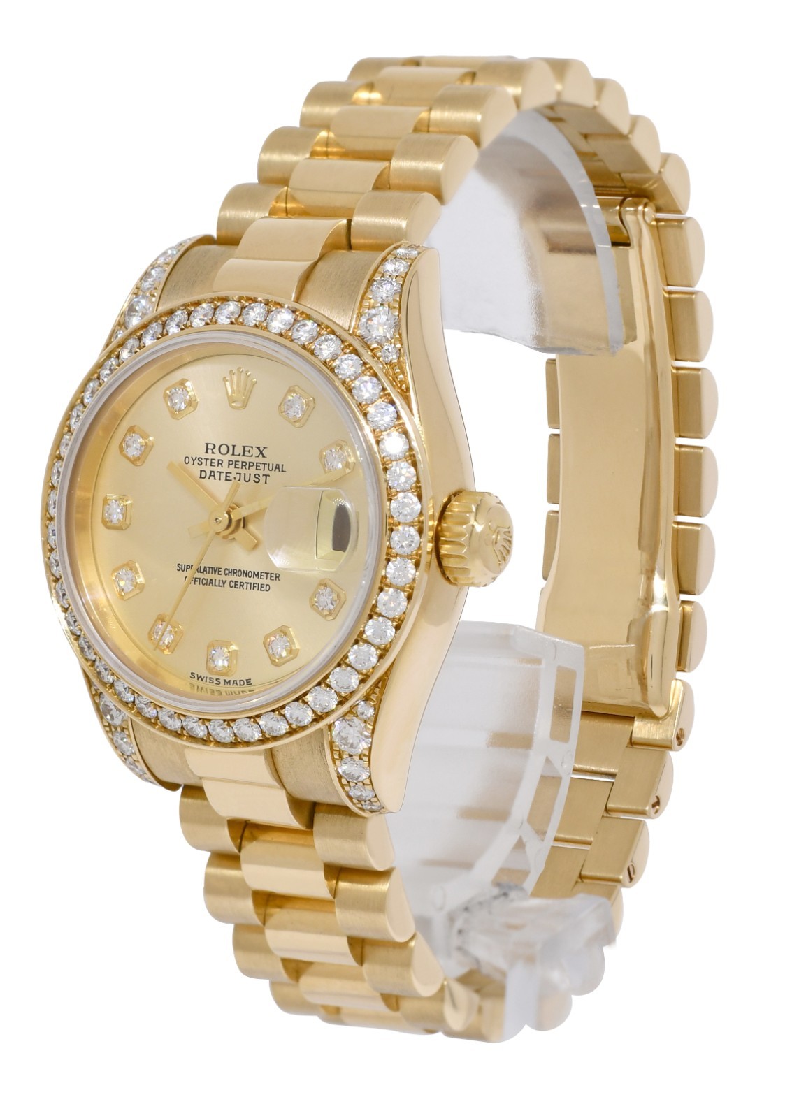 Rolex Datejust President 18k Yellow Gold Sundust Diamond 26mm Watch K 179158