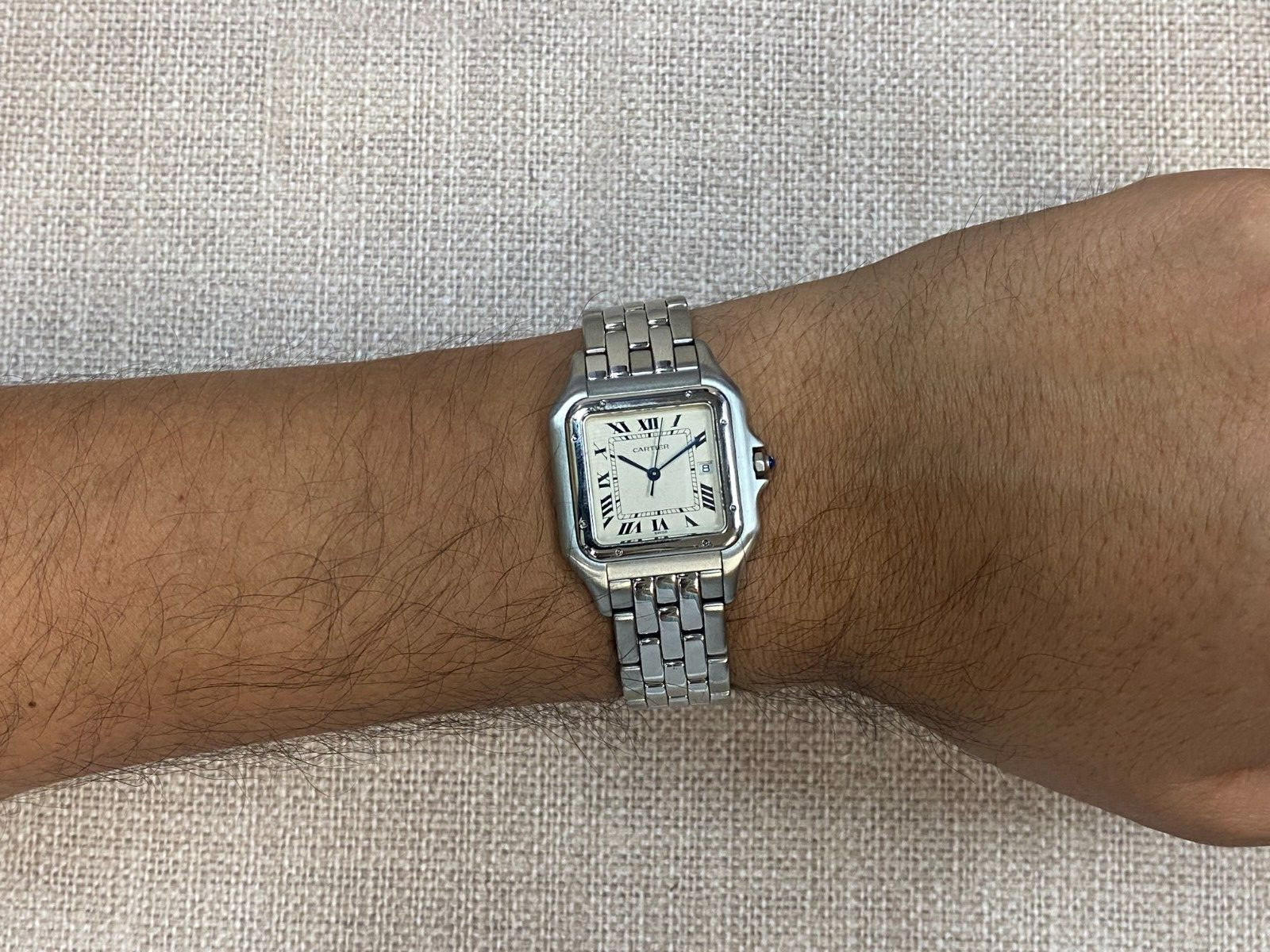 Cartier Panthere Jumbo Steel Silver Roman Dial Quartz Watch W25032P5 1300
