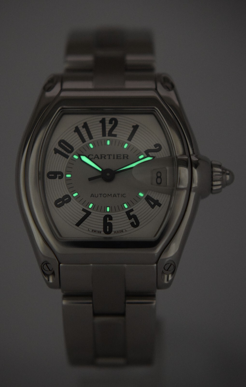 Cartier Roadster Stainless Steel Silver Arabic Dial Mens Automatic Watch 2510