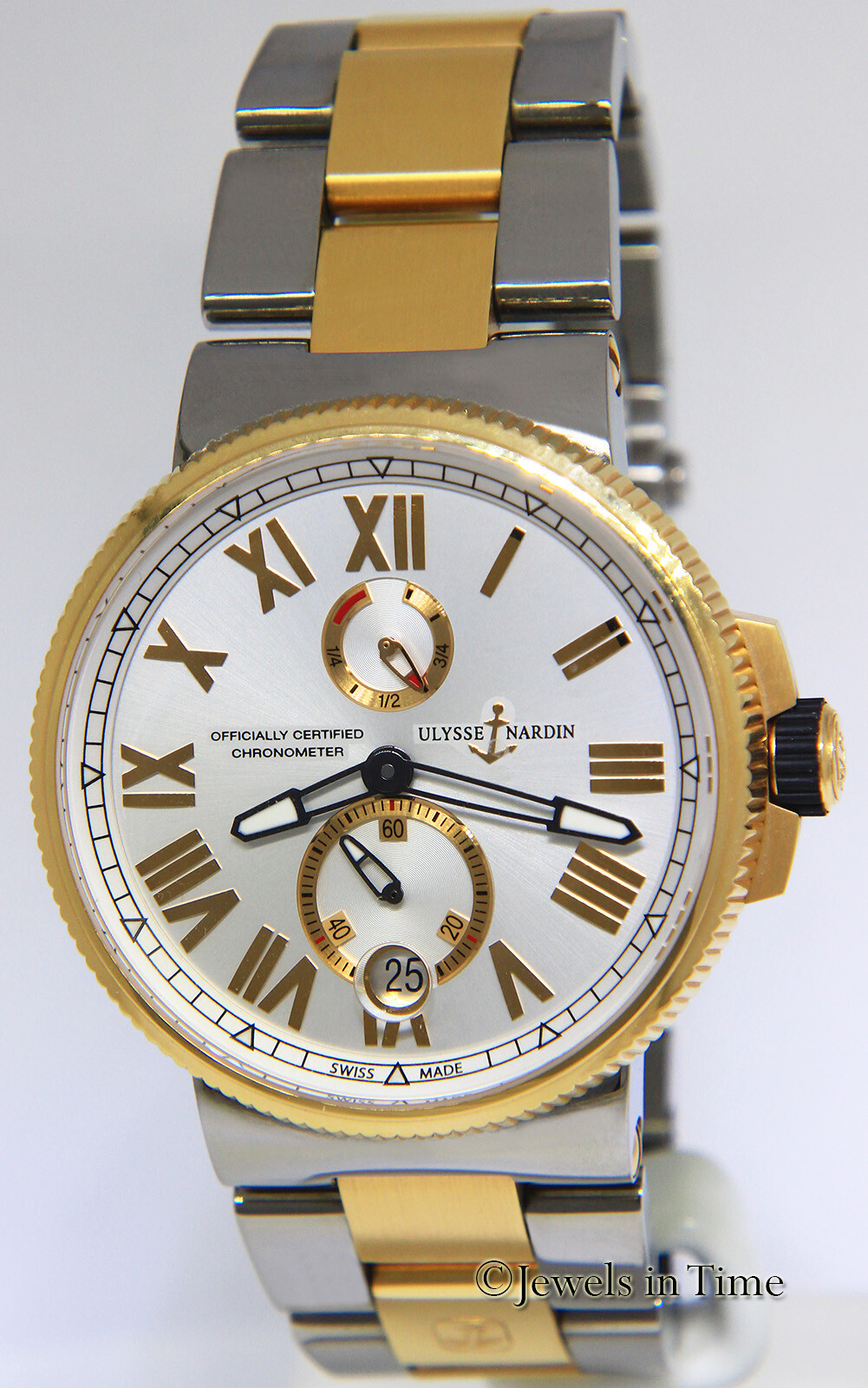 Ulysse Nardin Marine Chronometer 18k Rose Gold/Steel Mens 45mm Watch 1185-122
