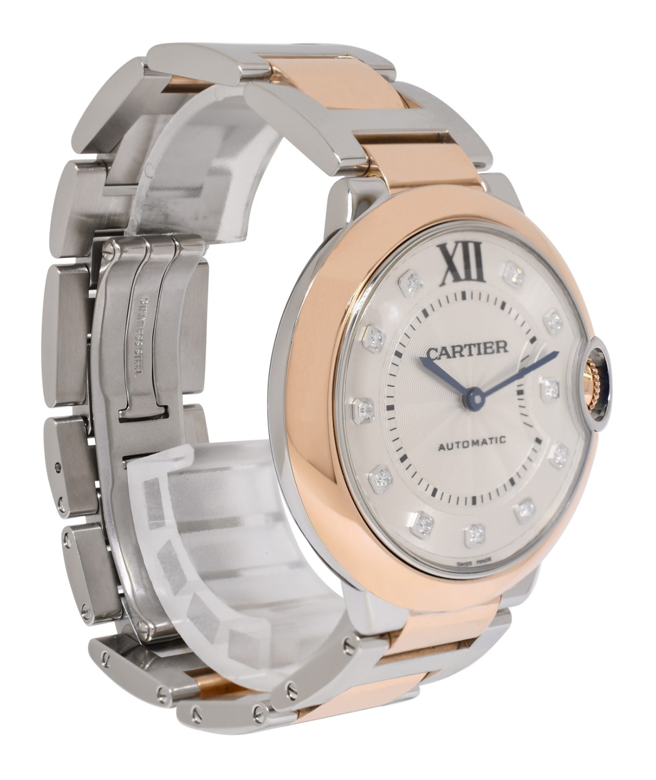 Cartier Ballon Bleu 36mm Rose Gold/Steel Diamond Automatic Watch W3BB0013 3754
