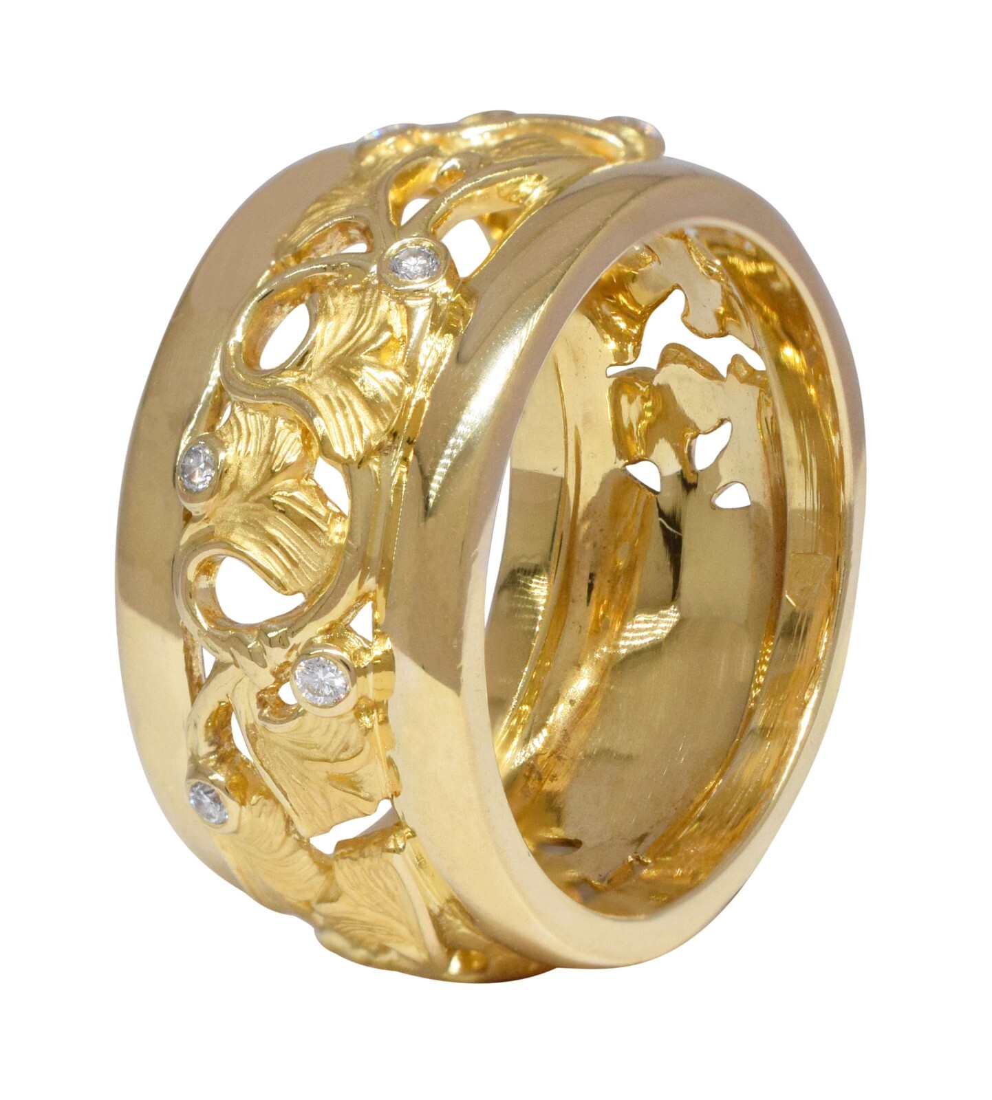 Carrera Y Carrera 18k Yellow Gold Floral Motif & Diamond Band Ring Size 7.25