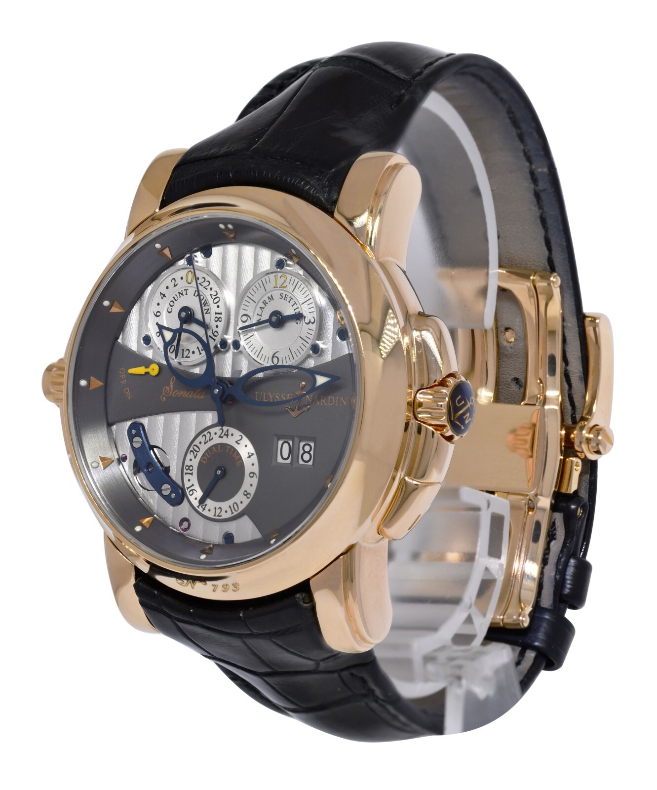 Ulysse Nardin Sonata Cathedral 18k Rose Gold Dual Time Alarm 42mm Watch 676-88