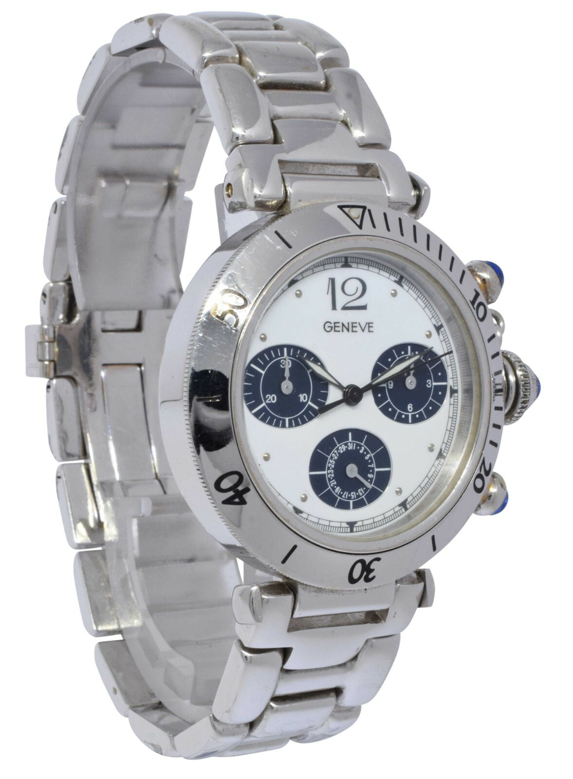Geneve Chronograph 18k White Gold Italy Mens 38mm Quartz Watch