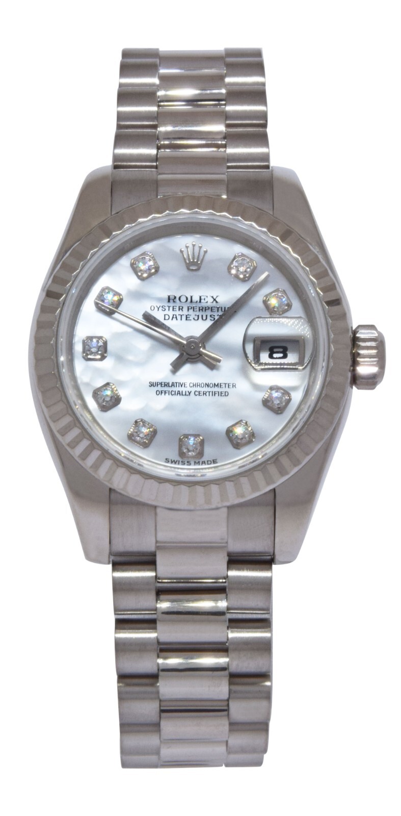 Rolex Datejust President 18k White Gold MOP Diamond 26mm Watch +Papers K 179179