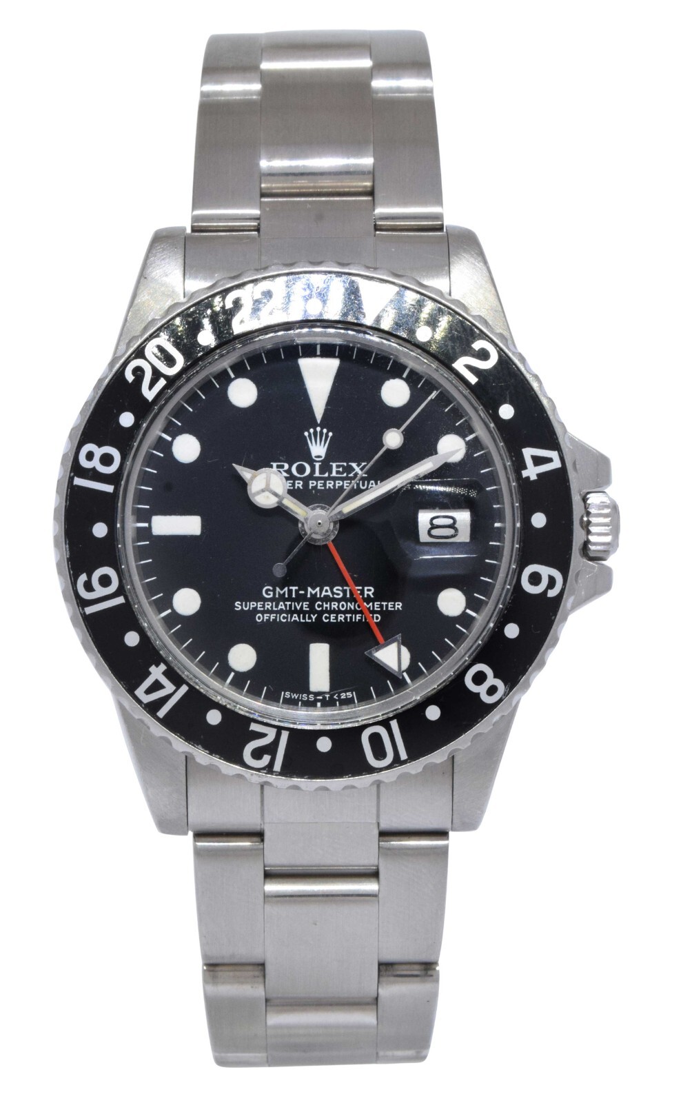Rolex GMT-Master Steel Black Dial/Bezel Mens Vintage 40mm '77 Watch 1675