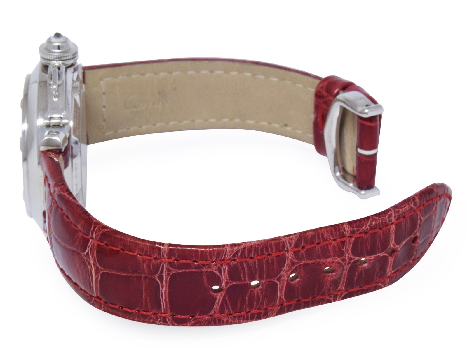 Cartier Pasha 32mm 18K White Gold Diamond Grid Dial Ladies Automatic Watch 2528