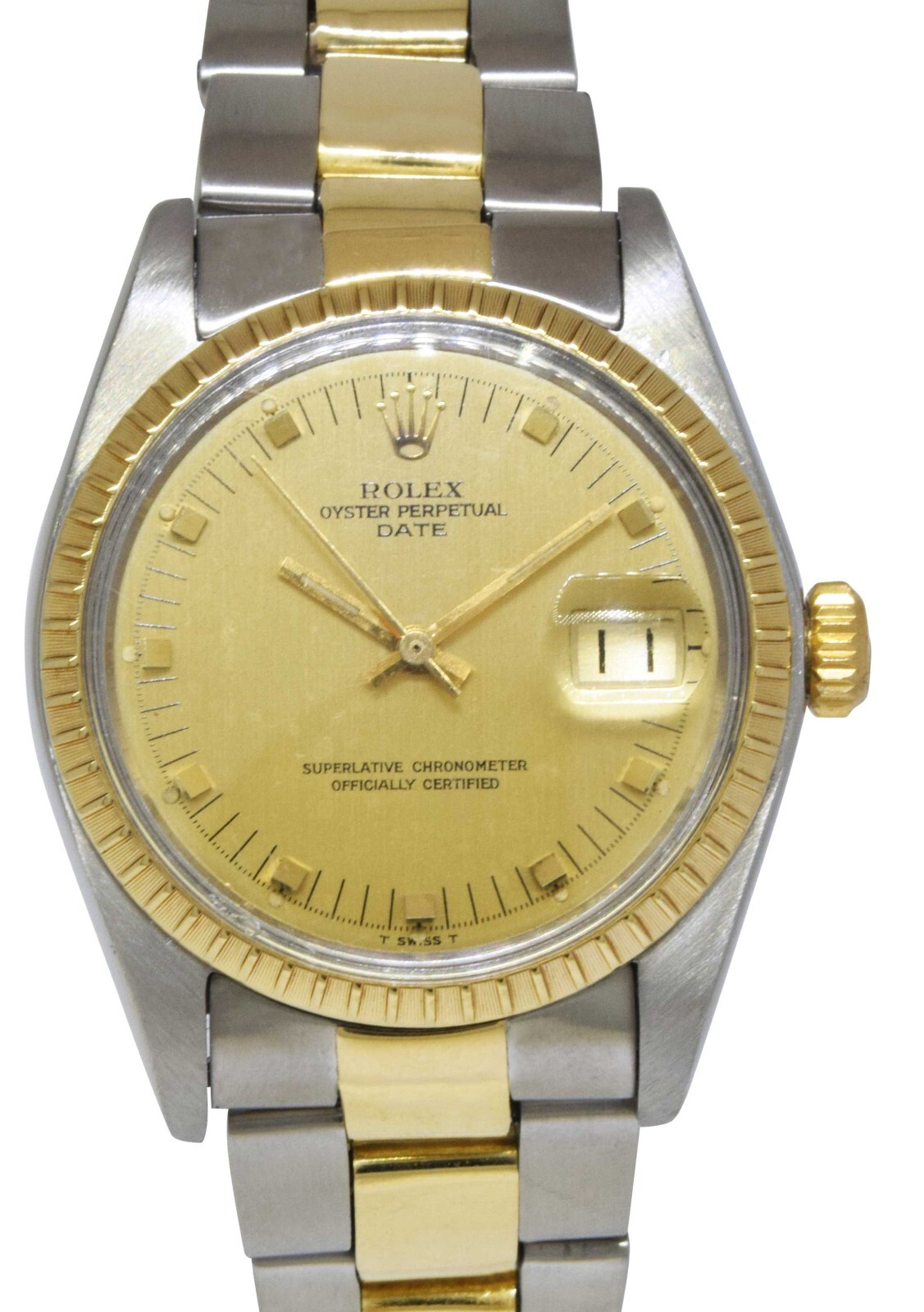 Rolex Date 14k Yellow Gold/Steel Champagne Dial Mens 34mm Vintage Watch 1505