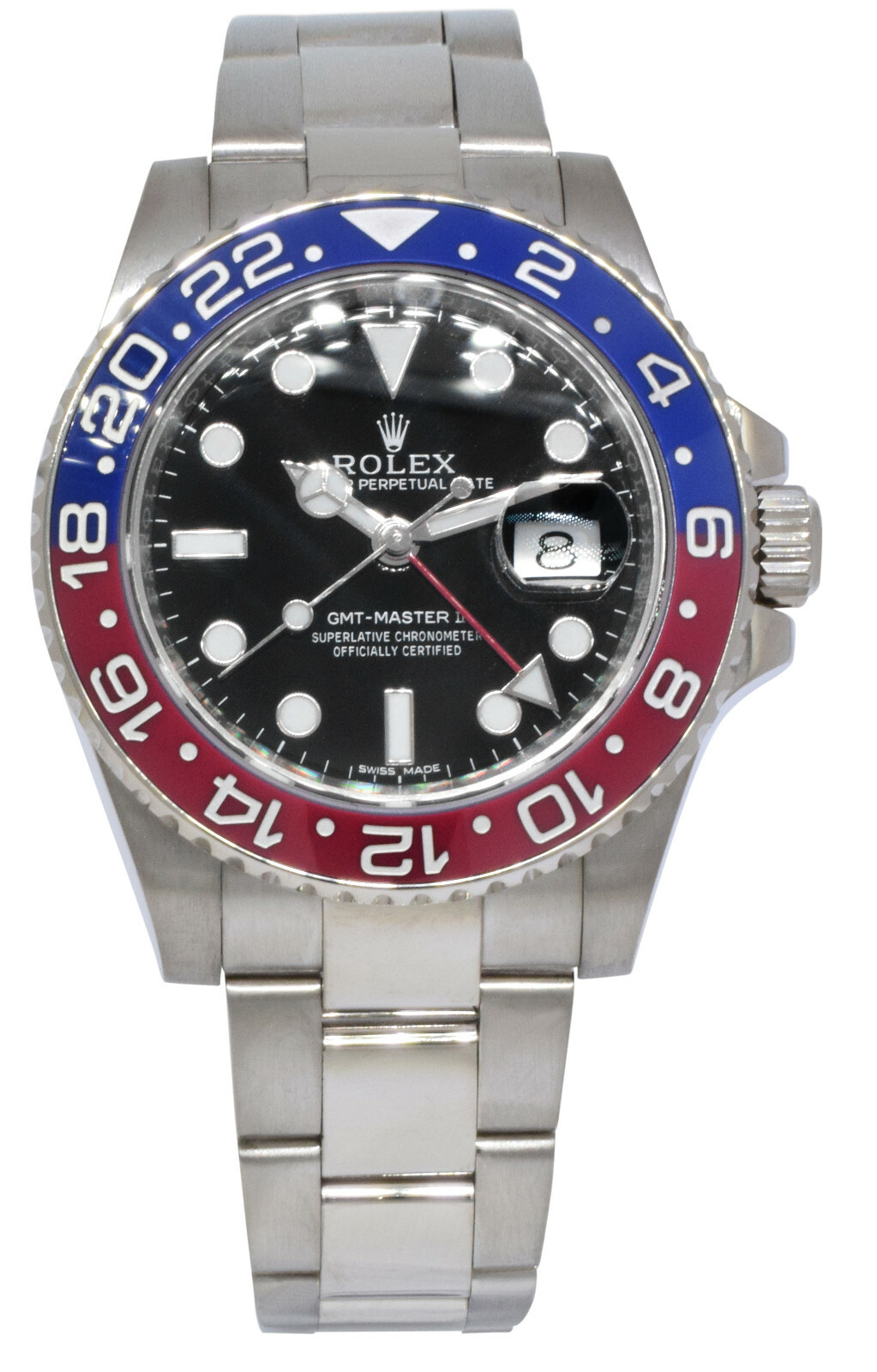 Rolex GMT-Master II 18K White Gold Ceramic "Pepsi" Watch B/P  116719BLRO