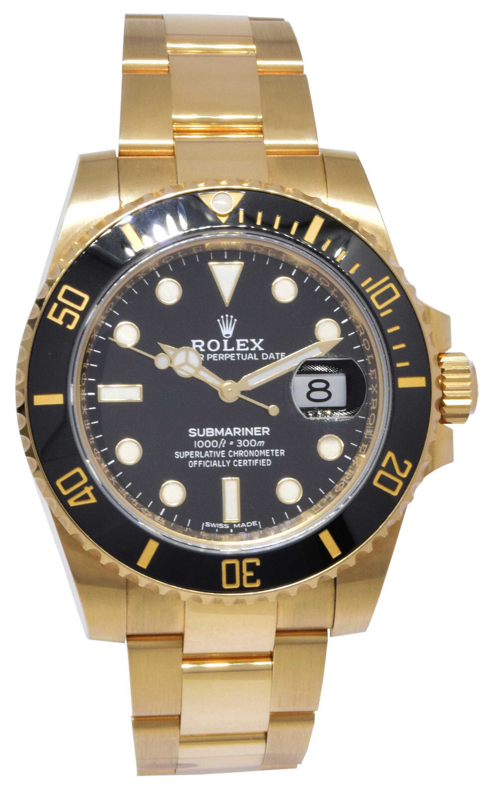 Rolex Submariner Date 18k Yellow Gold Black Ceramic 40mm Watch B/P '19 116618