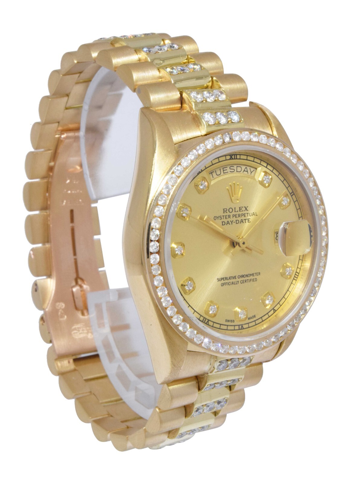 Rolex Day-Date President 18k Yellow Gold Diamond Dial/Bracelet/Bezel Watch 18038