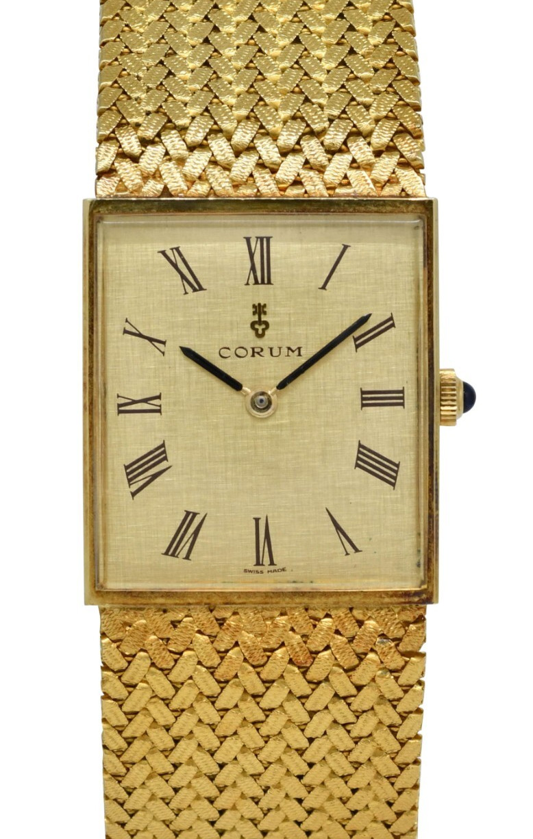 Corum Vintage 18k Yellow Gold Linen Dial Mens Manual Dress Watch +Box Corum Vintage 18k Yellow Gold Linen Dial Mens Manual Dress Watch +Box