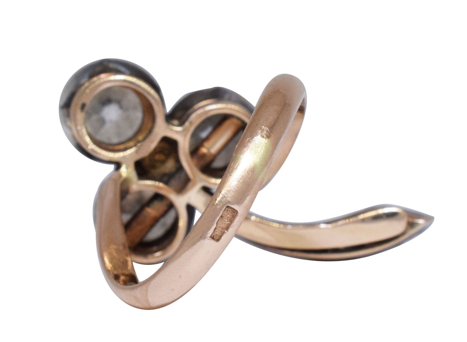 Victorian Style Diamond 14k Rose Gold & Silver Cocktail Ring Size 7.25