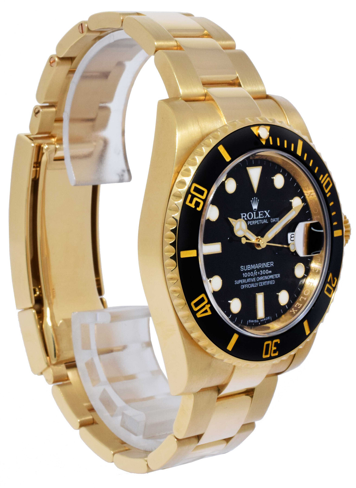 Rolex Submariner Date 18k Yellow Gold Black Ceramic 40mm Watch B/P '19 116618