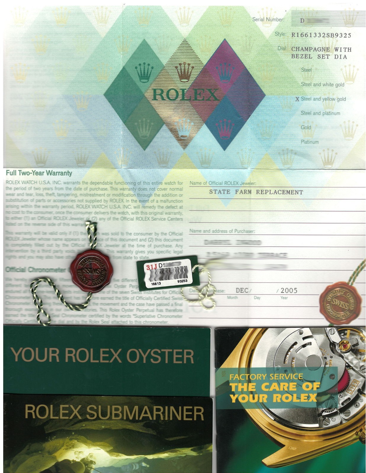 Rolex Submariner 18k Yellow Gold/Steel Serti Diamond 40mm Watch +Papers D 16613