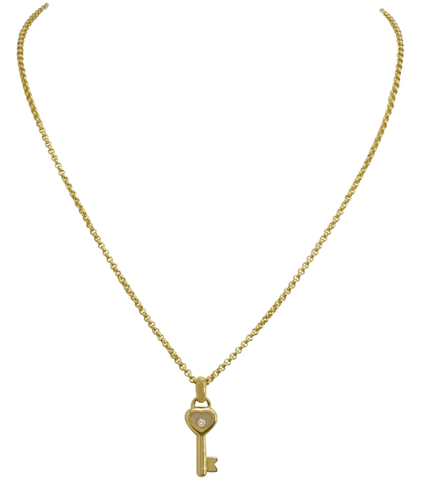 Chopard Happy Diamond Key Pendant 18k Yellow Gold 2mm Chain Necklace 16''