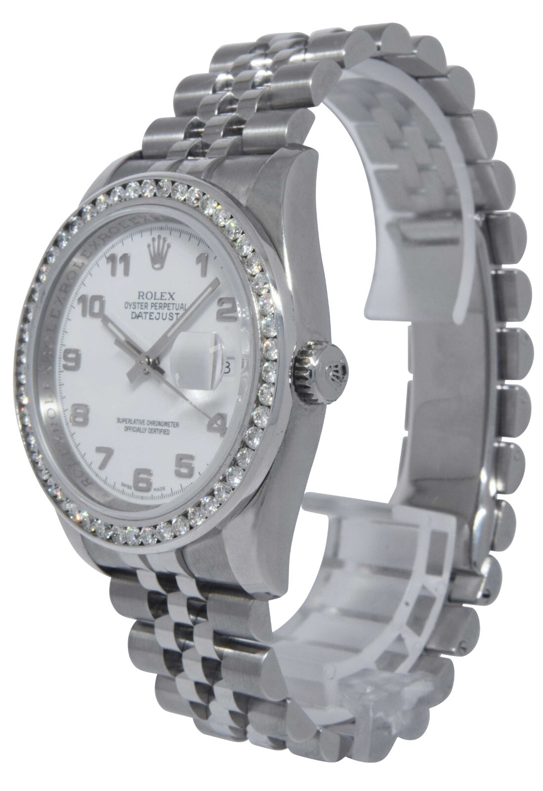 Rolex Datejust Steel White Dial & Diamond Bezel Roulette Date 36mm Watch 116200 Rolex Datejust Steel White Dial & Diamond Bezel Roulette Date 36mm Watch 116200