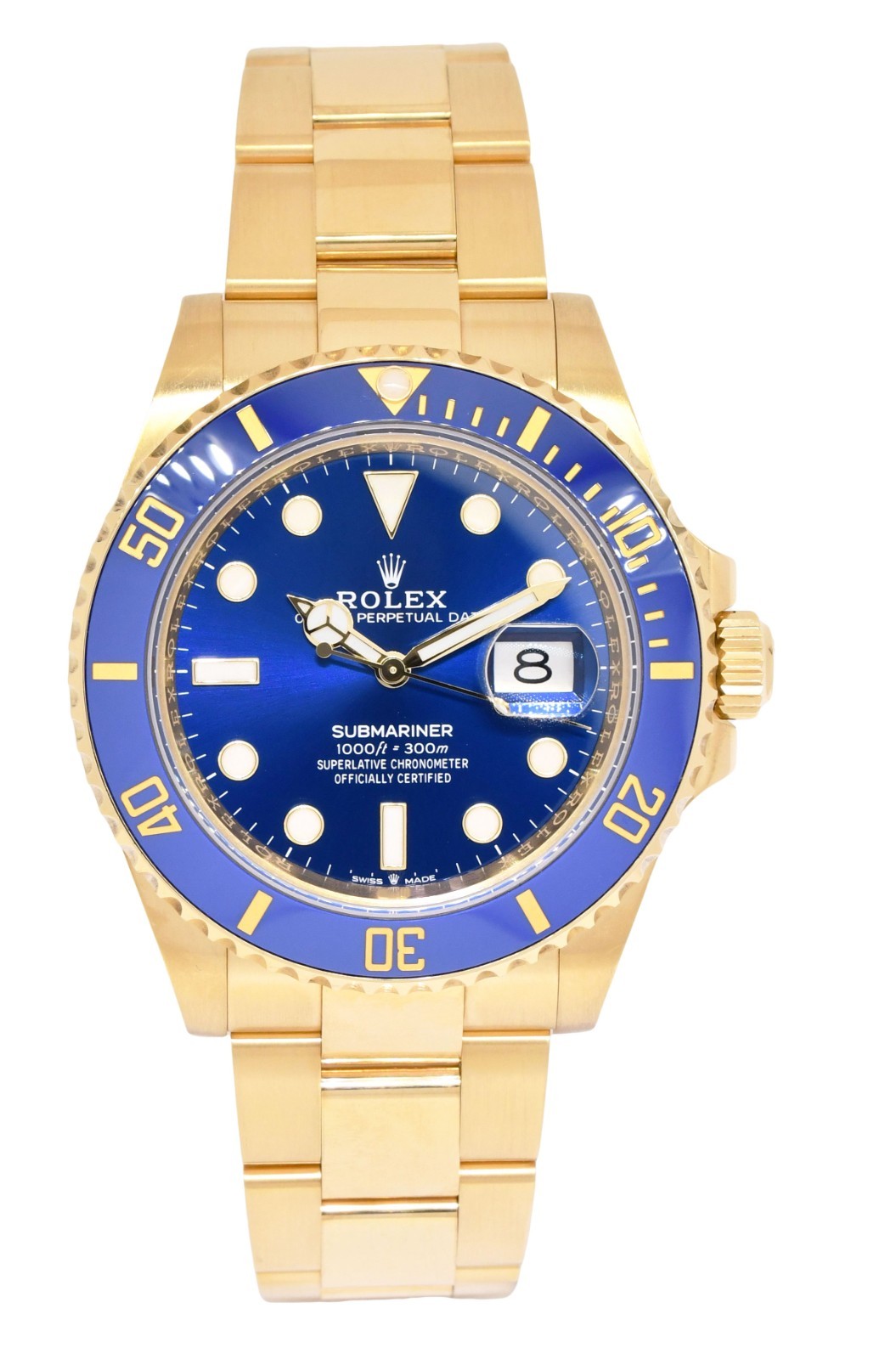 Rolex Submariner Date 18k Yellow Gold Blue Ceramic 41mm Watch B/P '23 126618 LB