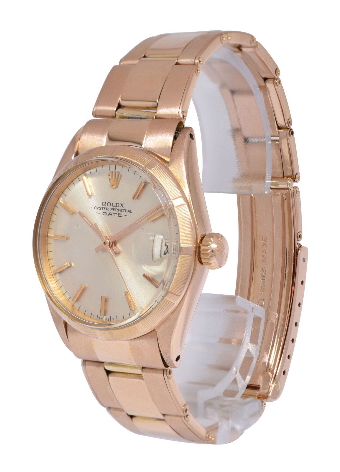 Rolex Date 18k Rose Gold Silver Dial Rivet Ladies 30mm Vintage Watch 6625