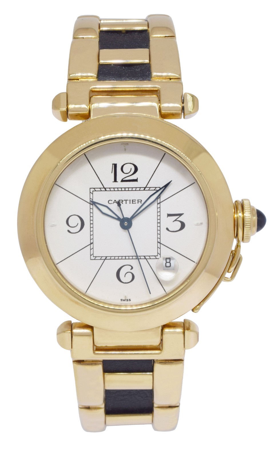 Cartier Pasha 18k Yellow Gold & Leather Mens 38mm Automatic Watch Ref. 1989