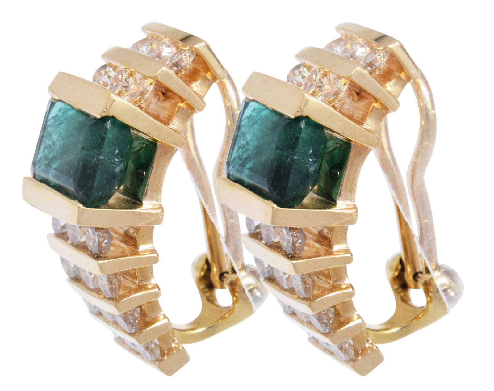 Earrings Ladies 14k Yellow Gold Diamond & Emerald