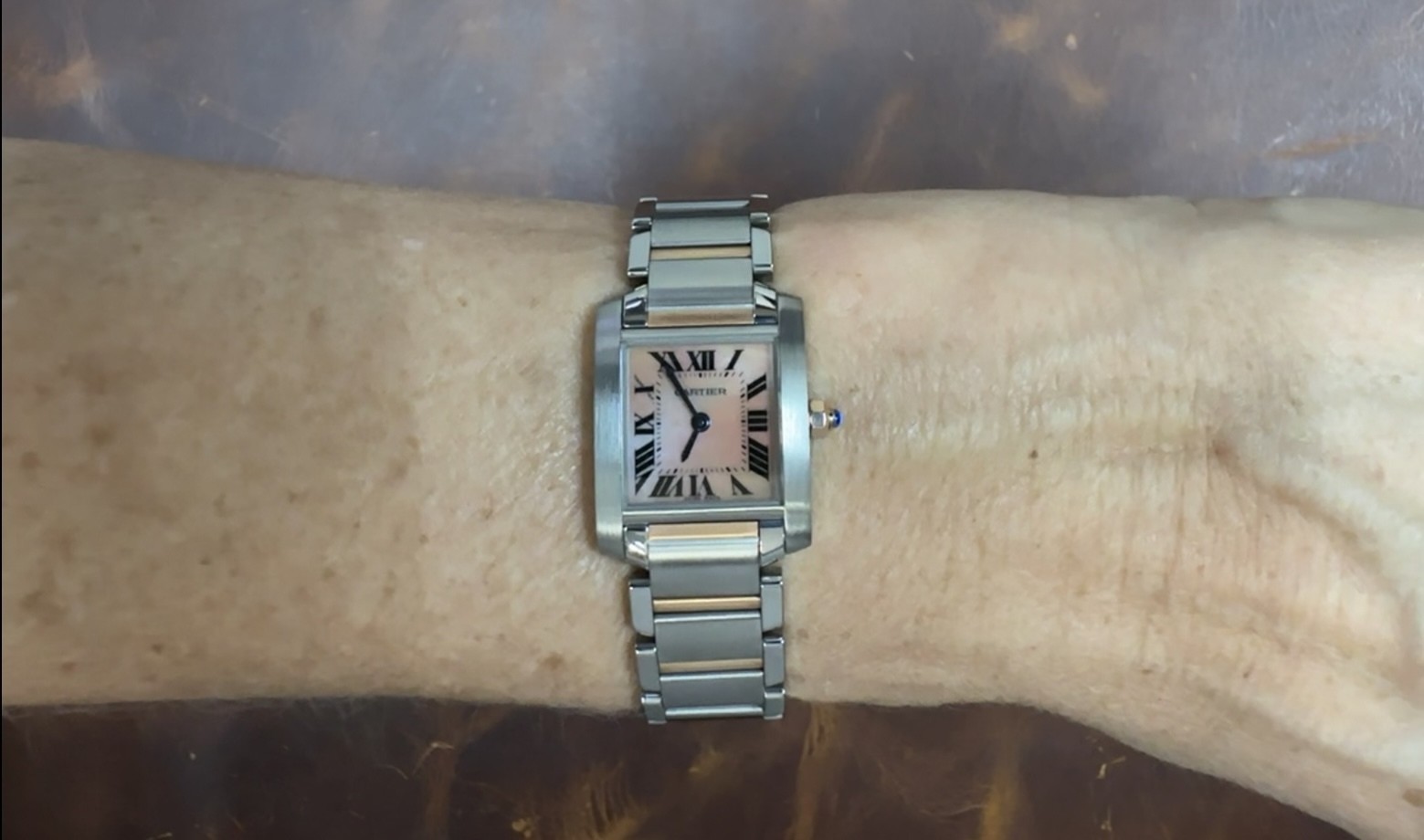 Cartier Tank Francaise Small 18k Rose Gold/Steel Pink MOP Dial Ladies Watch 2384