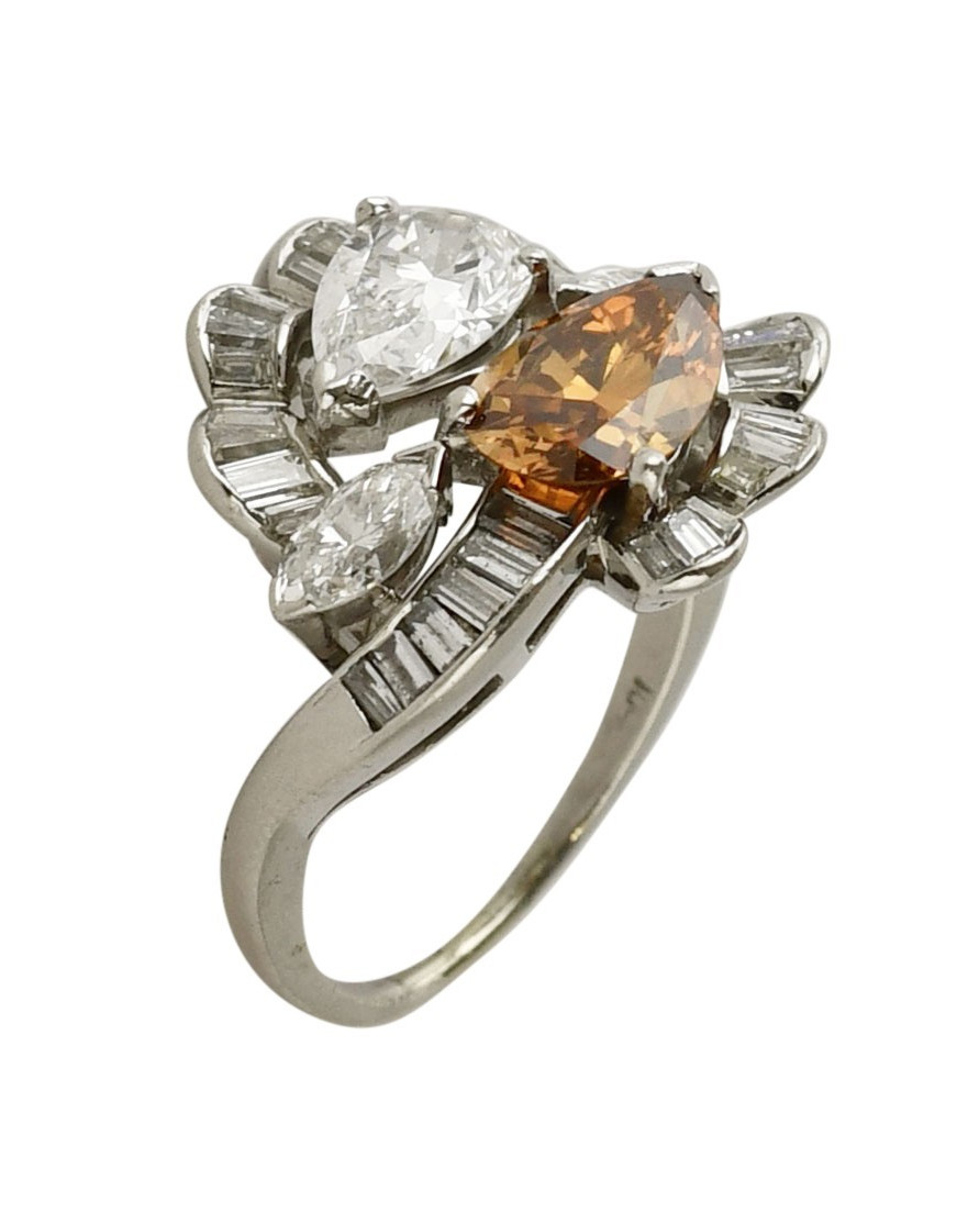 GIA 1.49 & 1.08 Carat Pear Brilliant Diamond Platinum Cocktail Ring size 6.25