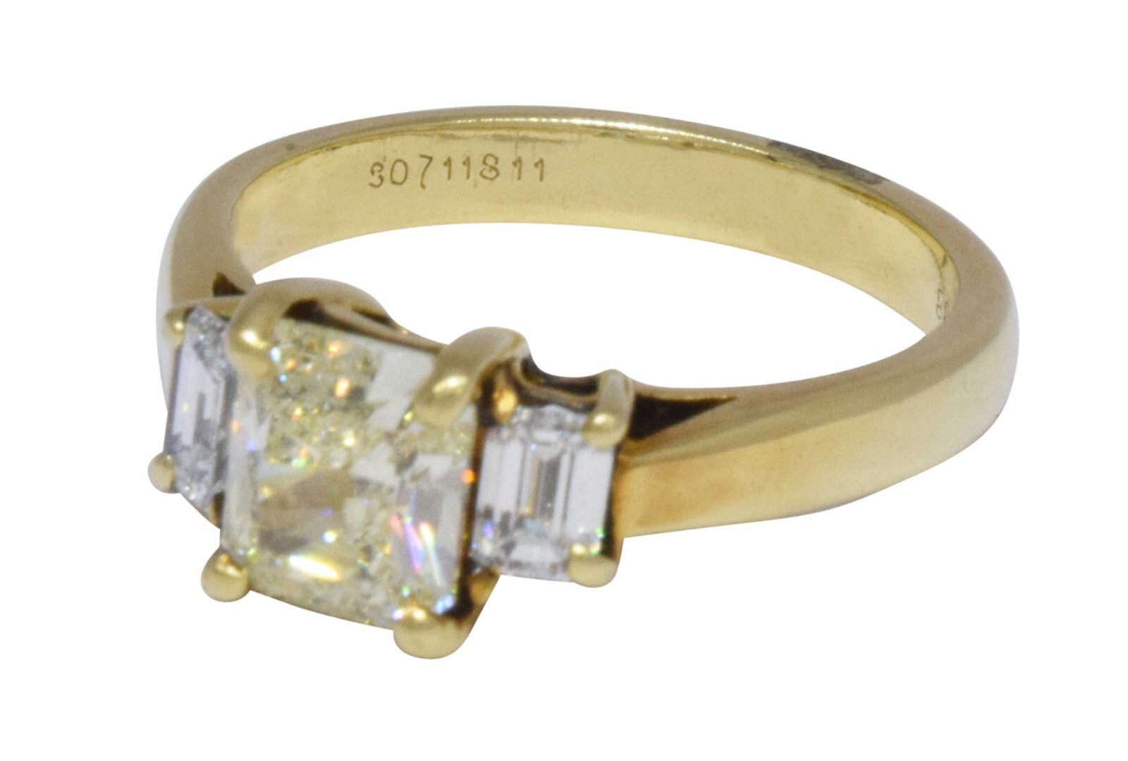1.32 CT Cut Corner Rectangular 18K Gold & Diamond Ring GIA Fancy Light Yellow