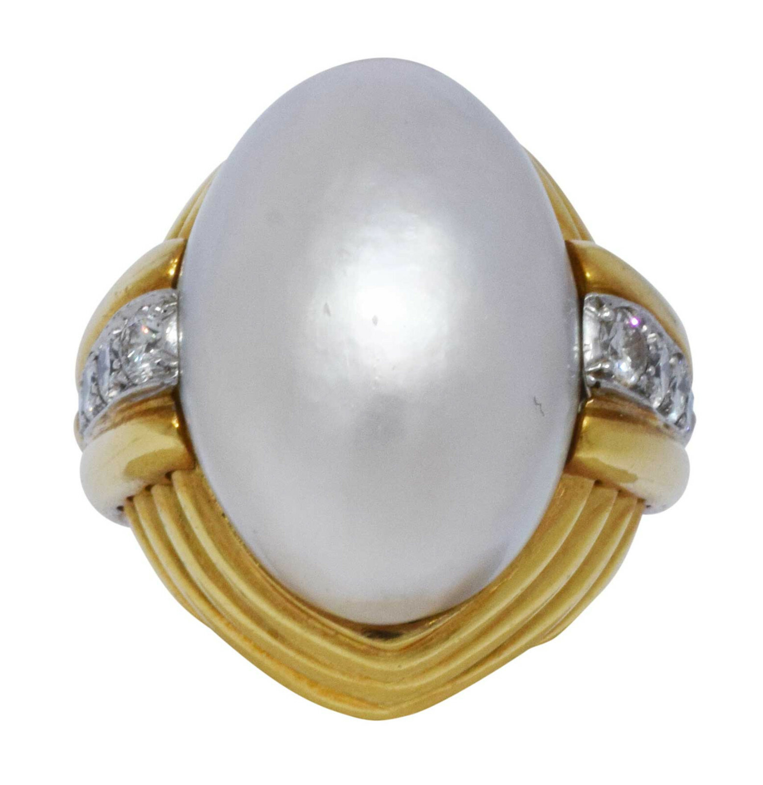 David Webb Mabe Pearl & Diamond 18k Yellow Gold Platinum Cocktail Ring 5.75 David Webb Mabe Pearl & Diamond 18k Yellow Gold Platinum Cocktail Ring 5.75