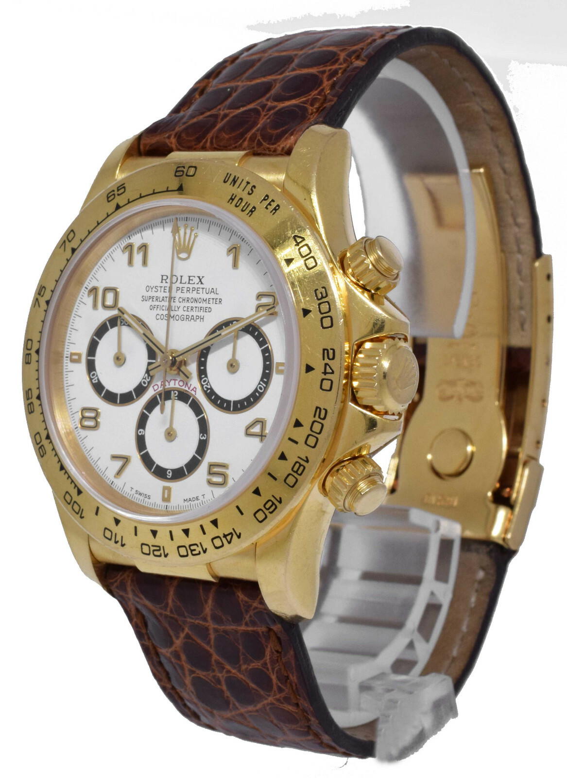 Rolex Daytona Chronograph 18k YG White Dial Leather strap Watch Box  N 16518