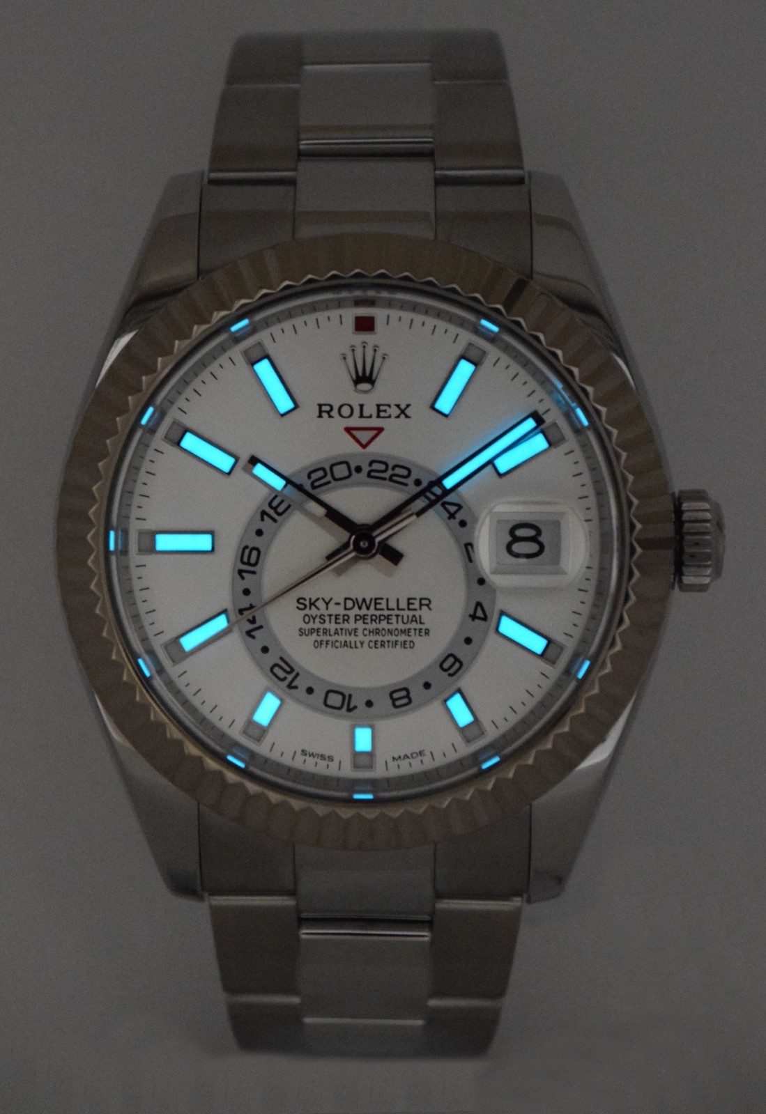 Rolex Sky-Dweller Steel & 18k Gold Bezel White Dial 42mm Watch B/P '22 326934