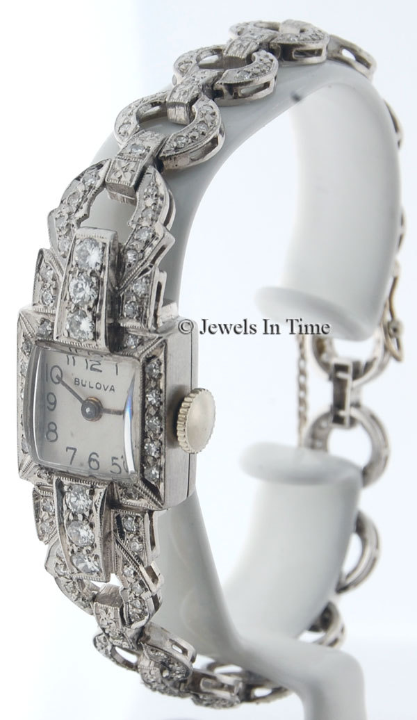 Bulova Platinum & 1.50 CT Diamond Ladies 14mm Vintage Quartz Watch Bulova Platinum & 1.50 CT Diamond Ladies 14mm Vintage Quartz Watch