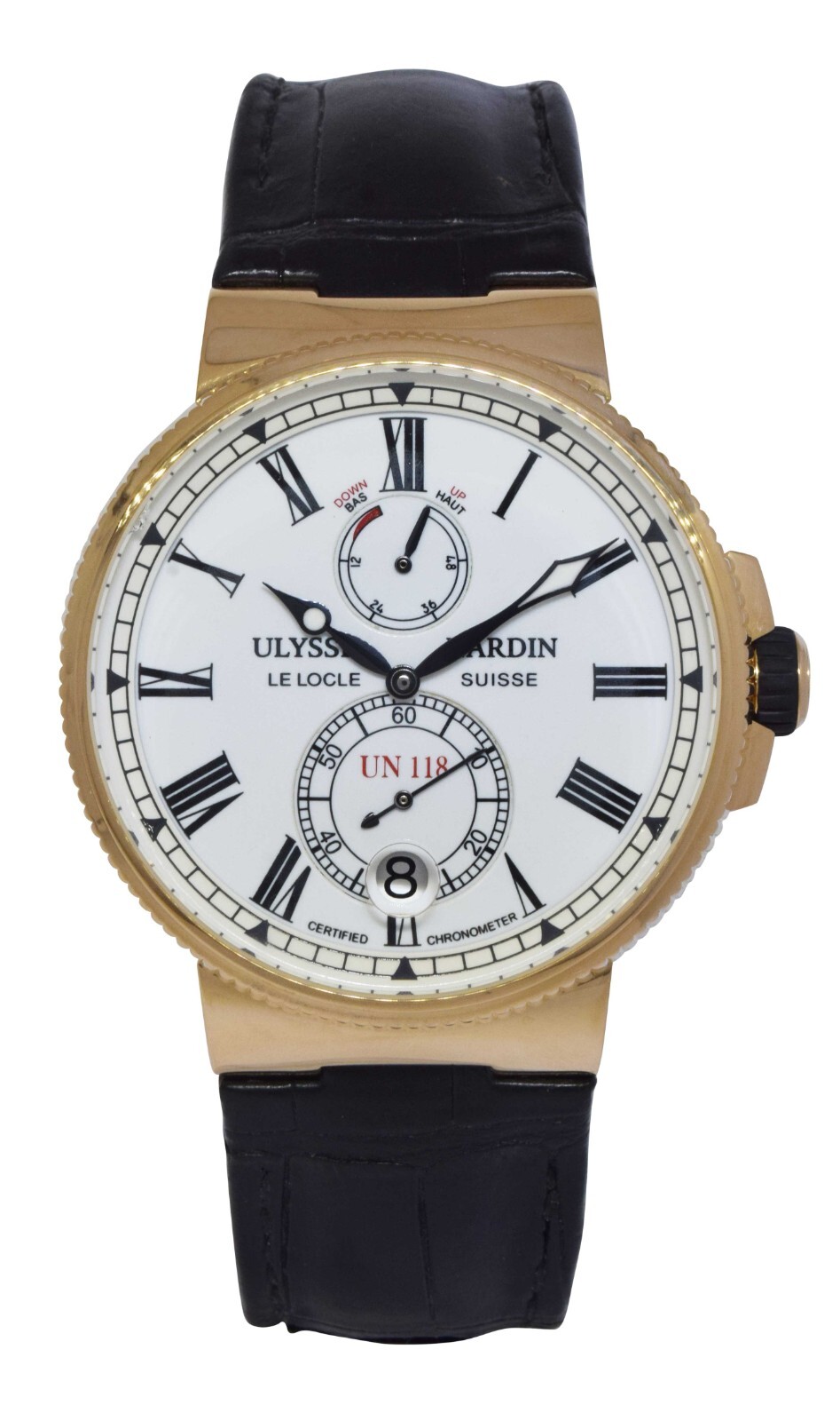 Ulysse Nardin Marine Chronometer 18k Rose Gold Mens 45mm Watch Box/Book 1186-122