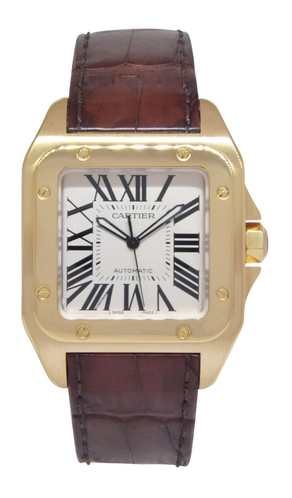 Cartier Santos 100 XL 18k Yellow Gold Mens Automatic Watch W20071Y1 2657