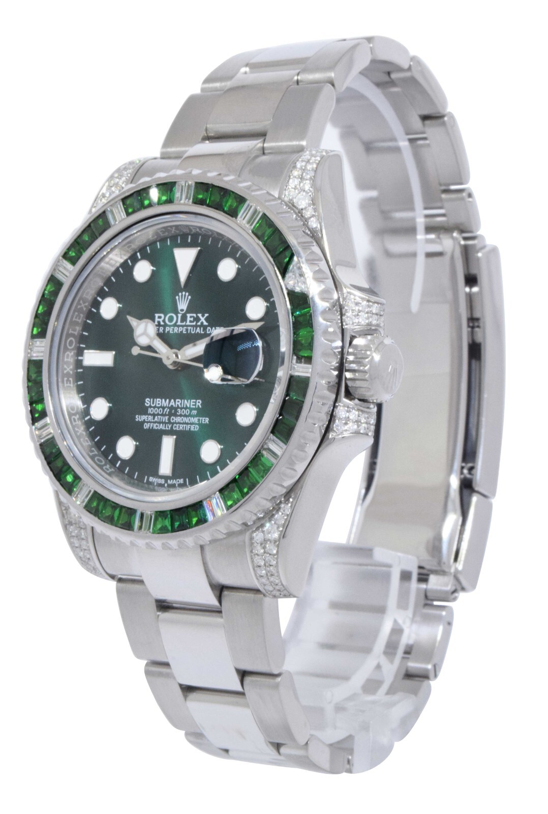 Rolex Submariner Date Steel Green Stones & Diamond 40mm Watch 116610