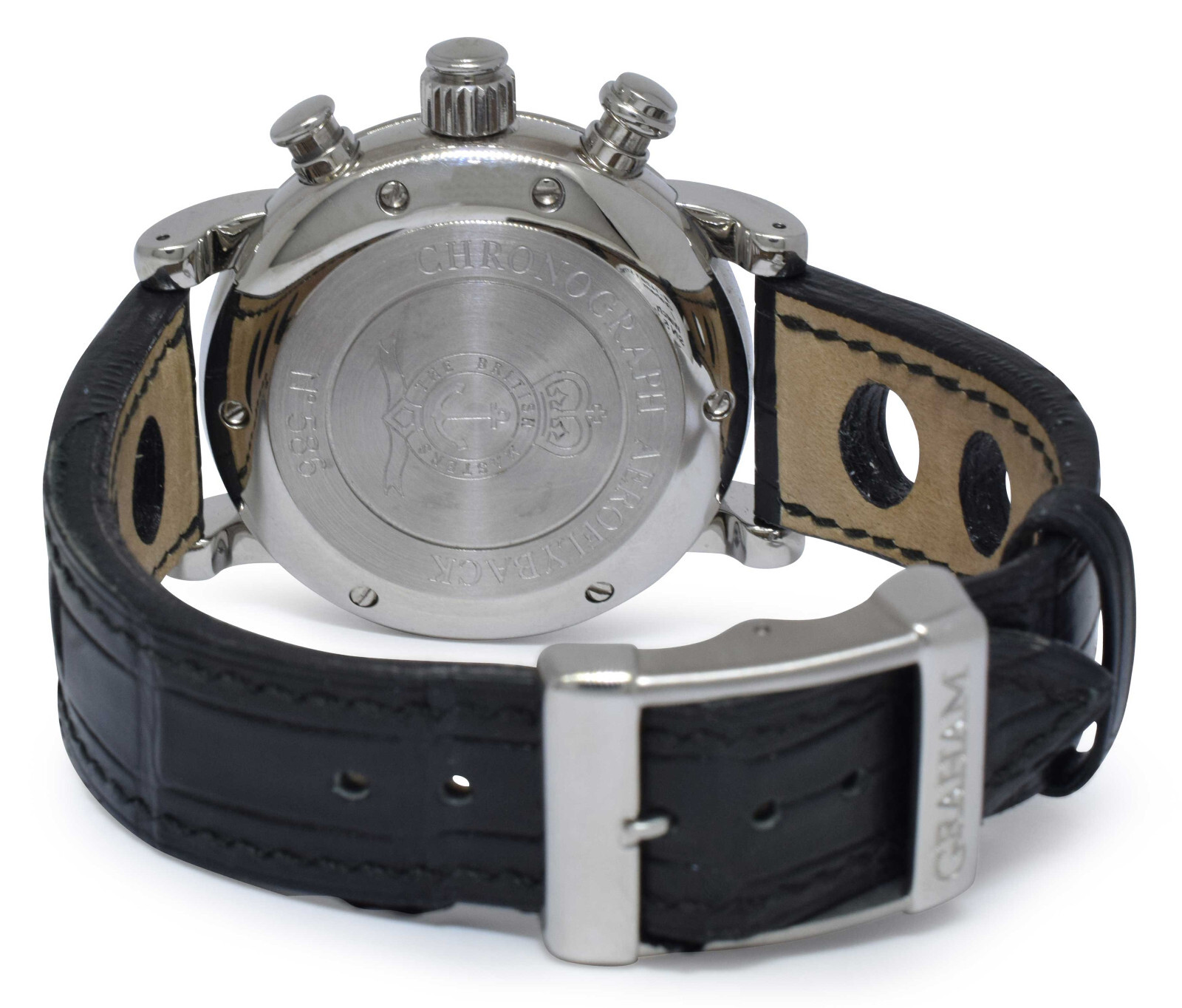 NOS Graham Aeroflyback Chronograph Silver Dial Strap Watch B/P AFAS.S02A.C16B