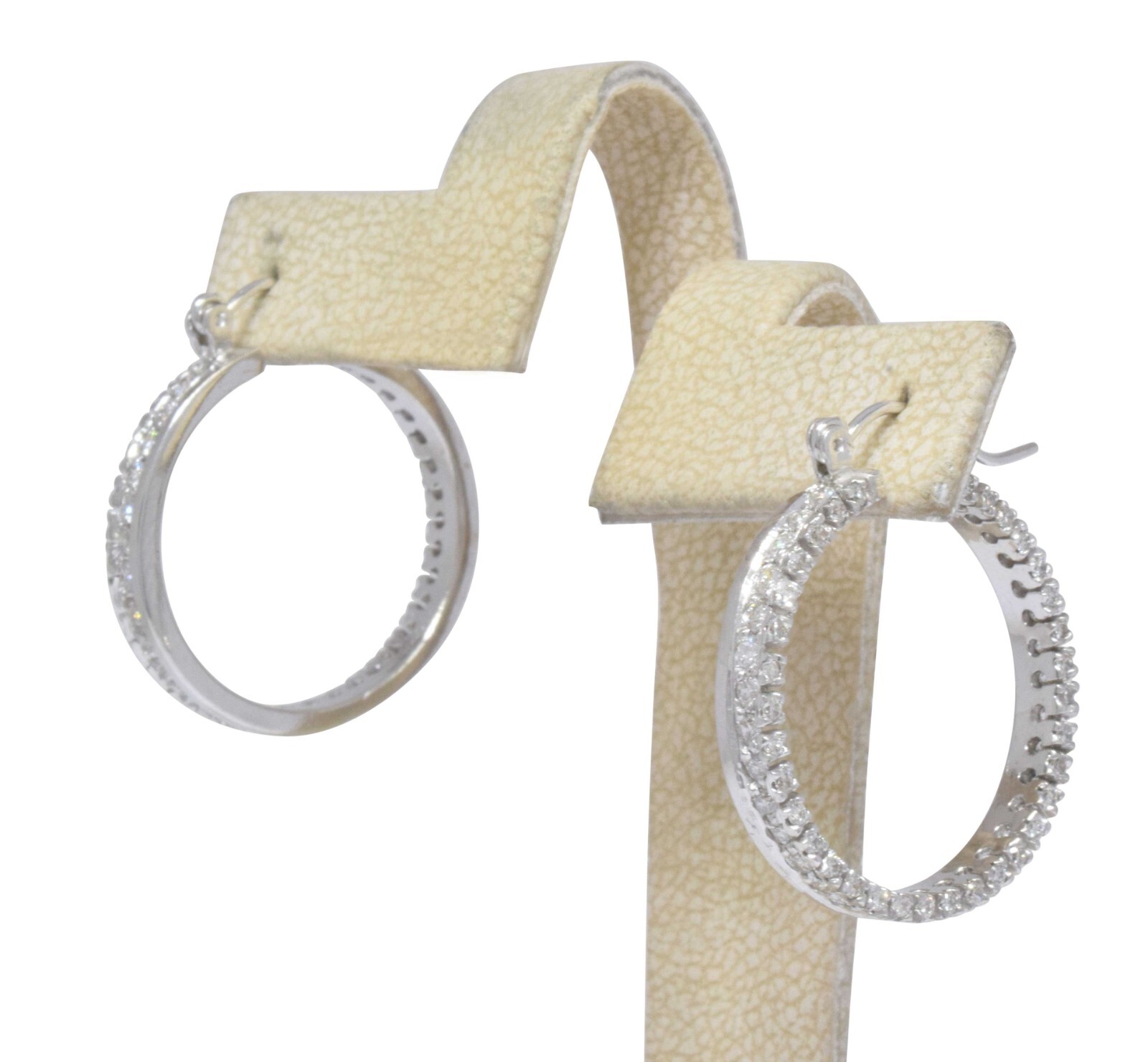 Diamond Hoop Earrings 1.65 CT & 14k White Gold