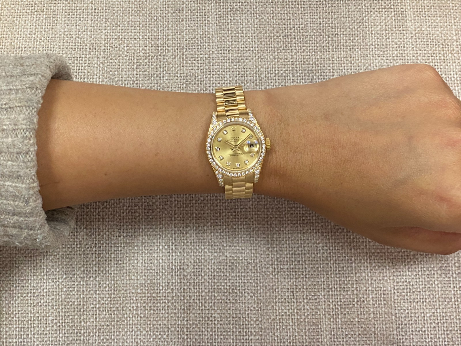 Rolex Datejust President 18k Yellow Gold Champagne Diamond 26mm Watch Z 179158