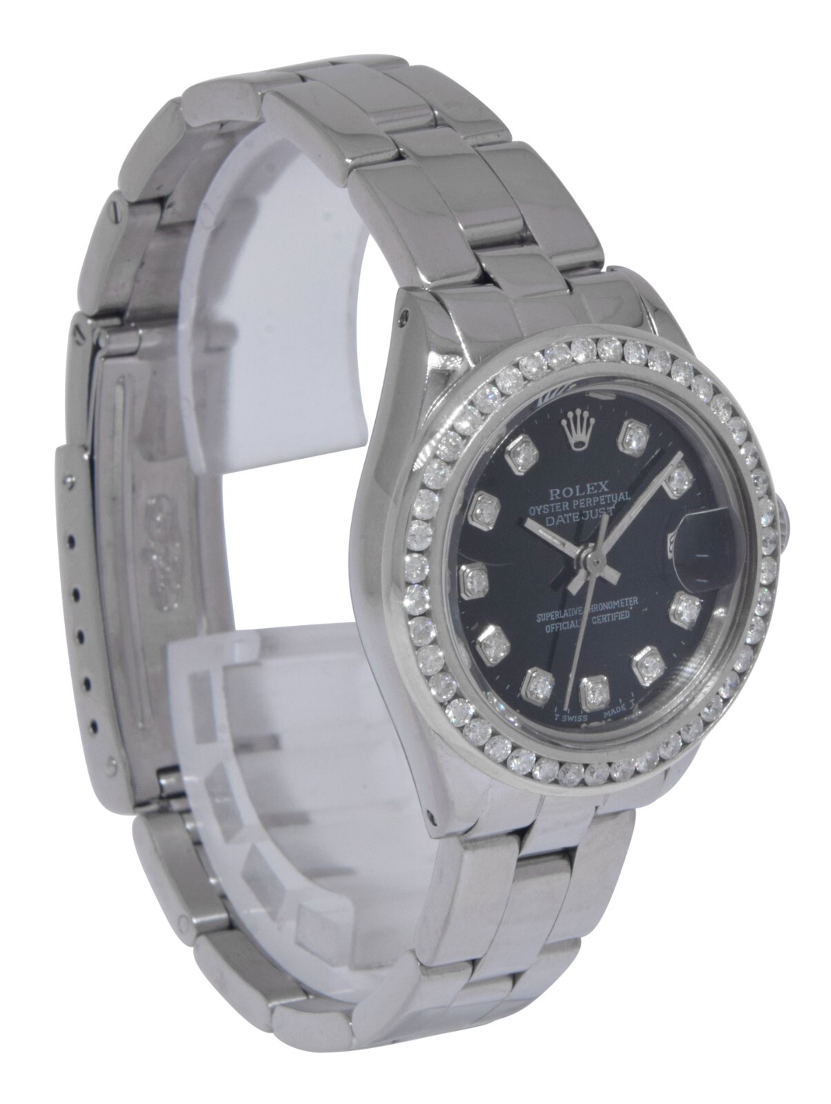 Rolex Datejust Steel Black Diamond Dial/Bezel Ladies 26mm Vintage Watch '73 6919