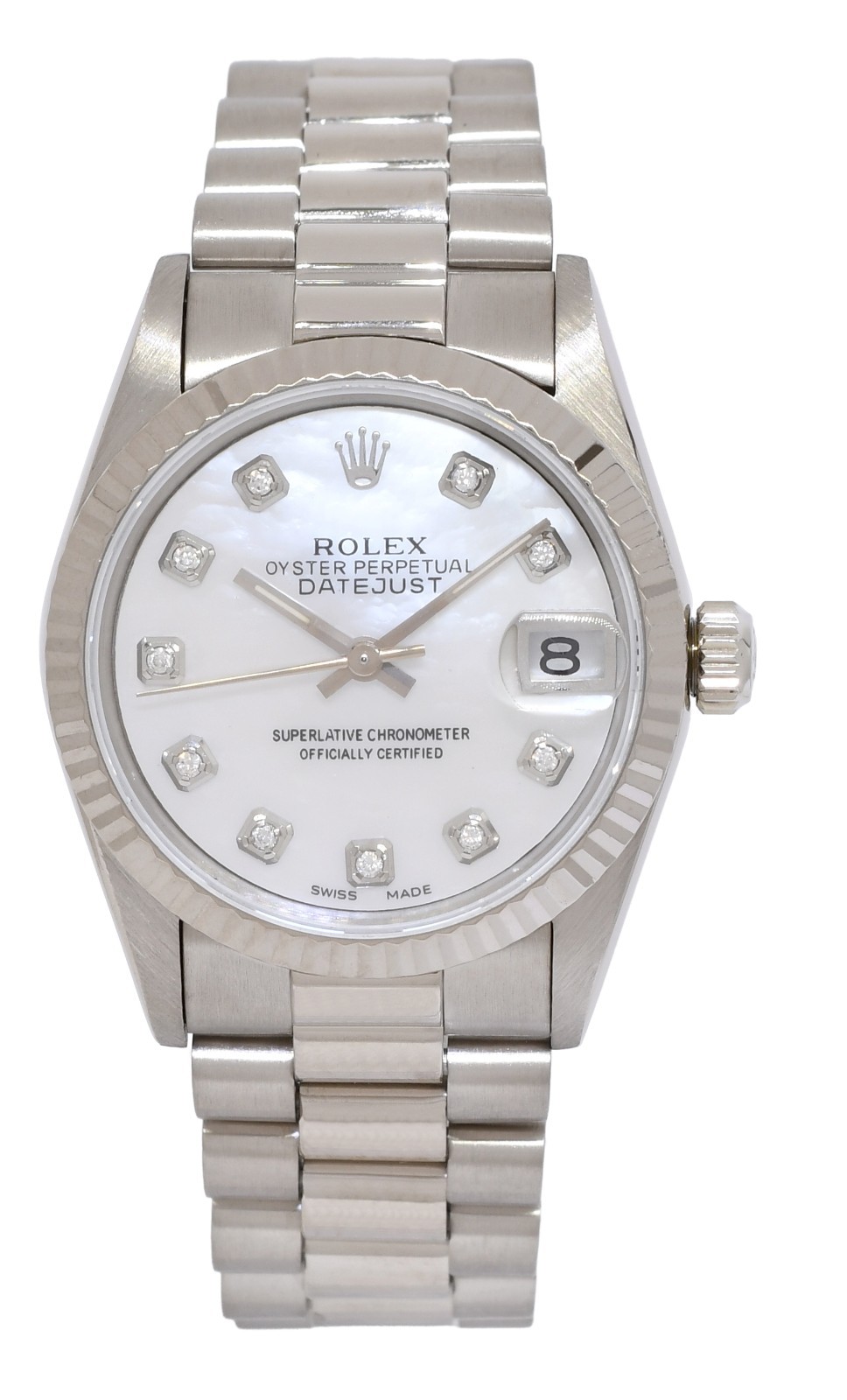Rolex Datejust President 18k White Gold MOP Diamond Dial 31mm Watch L 68279