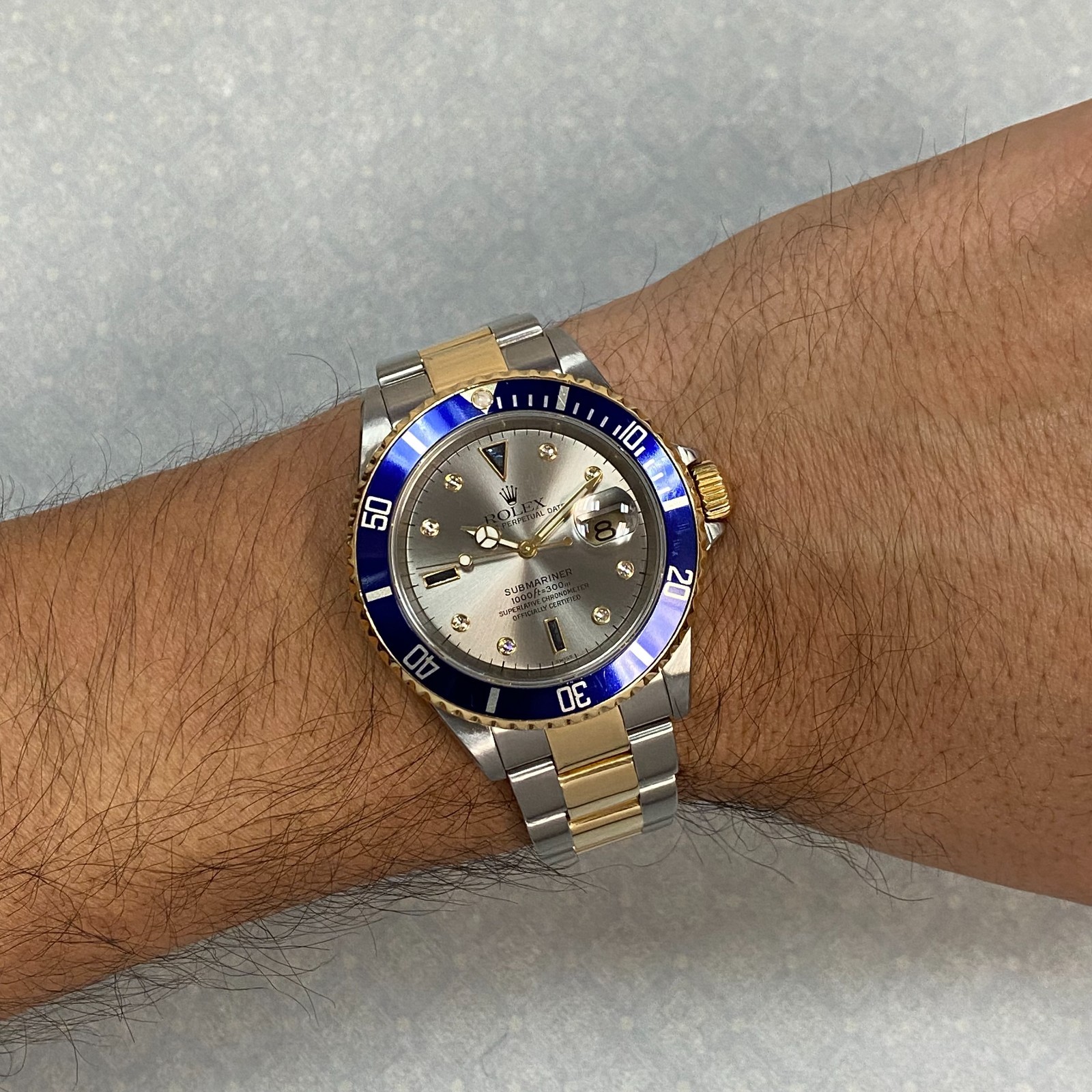 Rolex Submariner 18k Yellow Gold/Steel Slate Serti Diamond 40mm Watch F 16613
