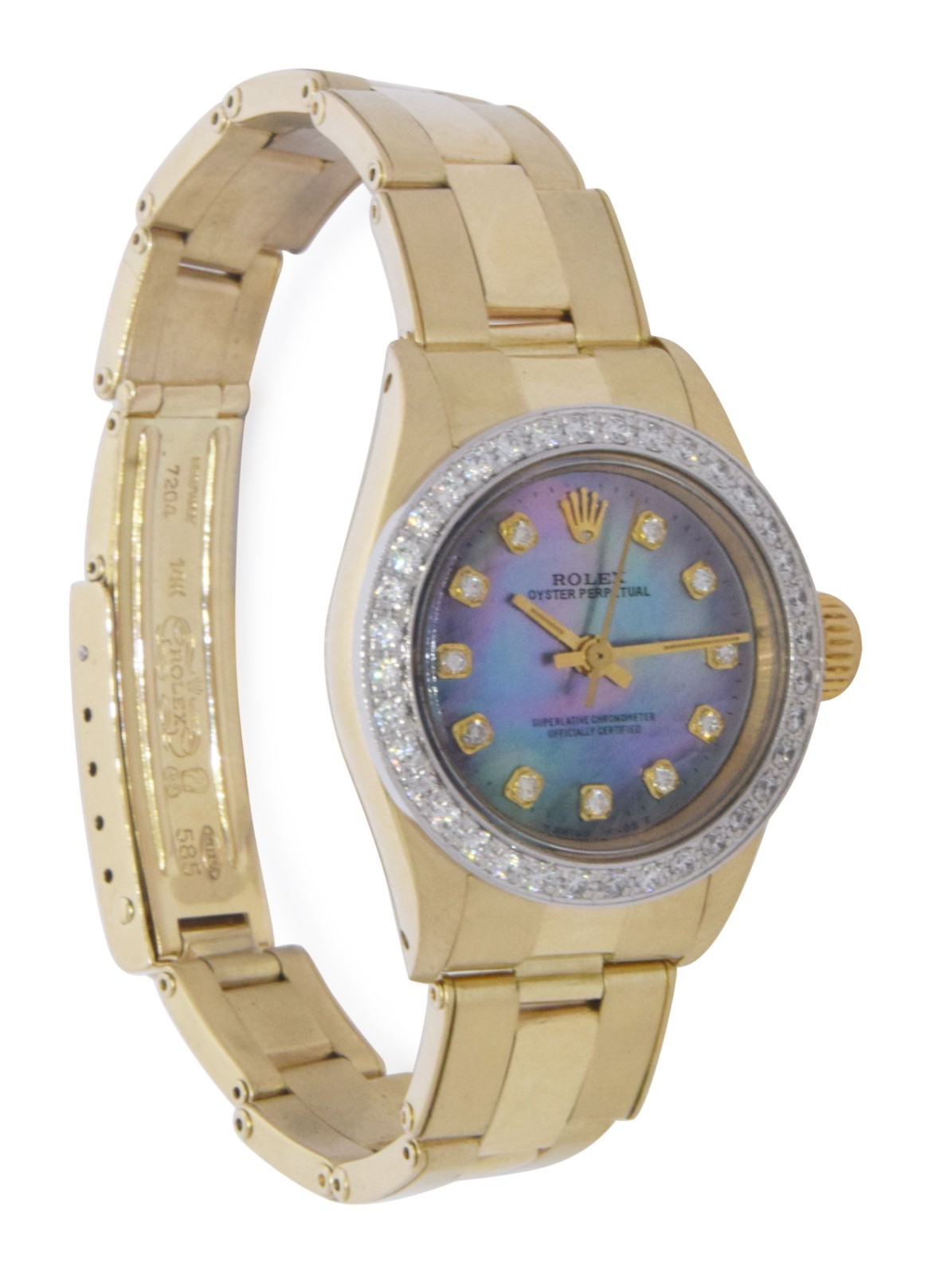 Rolex Oyster Perpetual 14k Yellow Gold MOP & Diamond Ladies 24mm Watch '82 6719