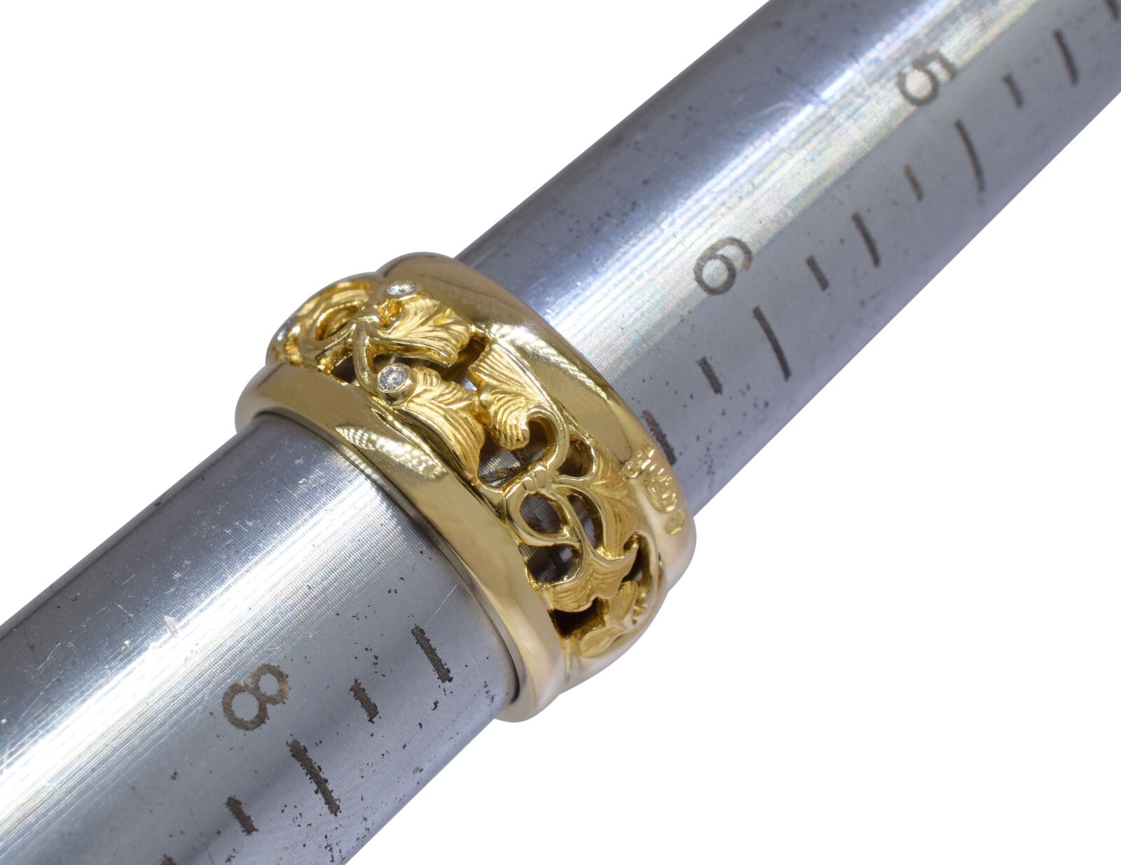 Carrera Y Carrera 18k Yellow Gold Floral Motif & Diamond Band Ring Size 7.25