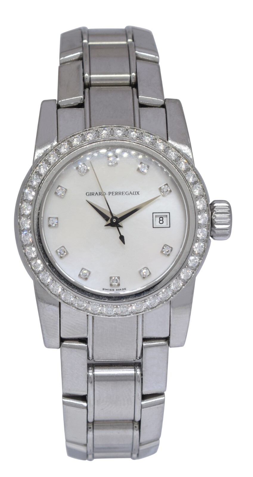 Girard Perragaux Lady F Steel MOP Diamond Ladies 29mm Automatic Watch B/P 8039