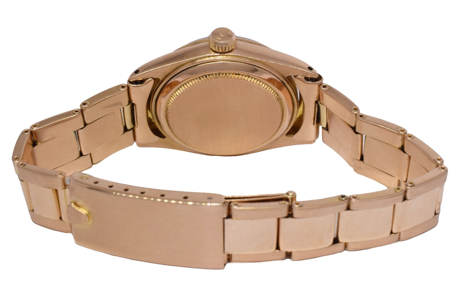 Rolex Date 18k Rose Gold Silver Dial Rivet Ladies 30mm Vintage Watch 6625