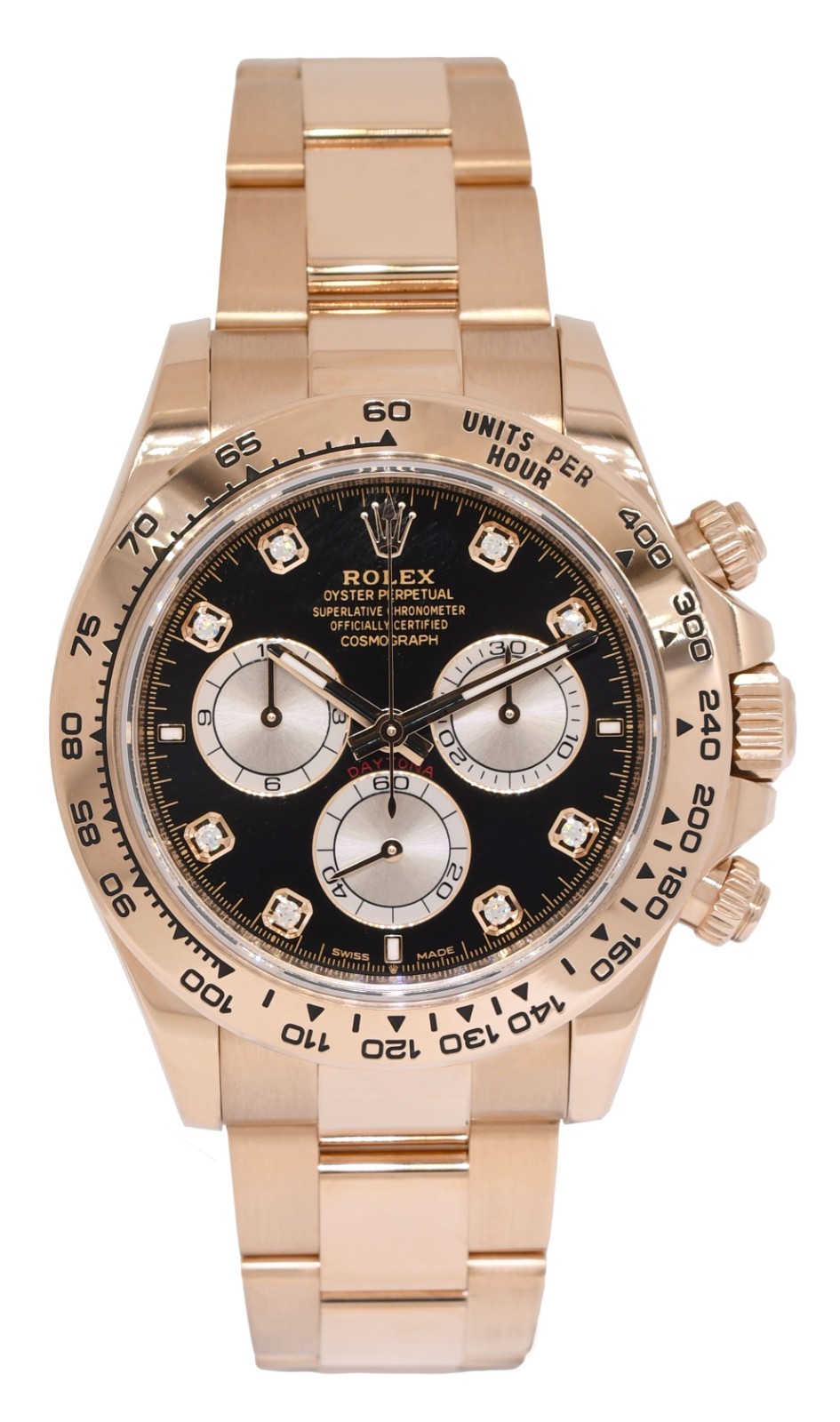 NOS Rolex Daytona 18k Rose Gold Black/Sundust Diamond Dial Watch B/P '24 126505