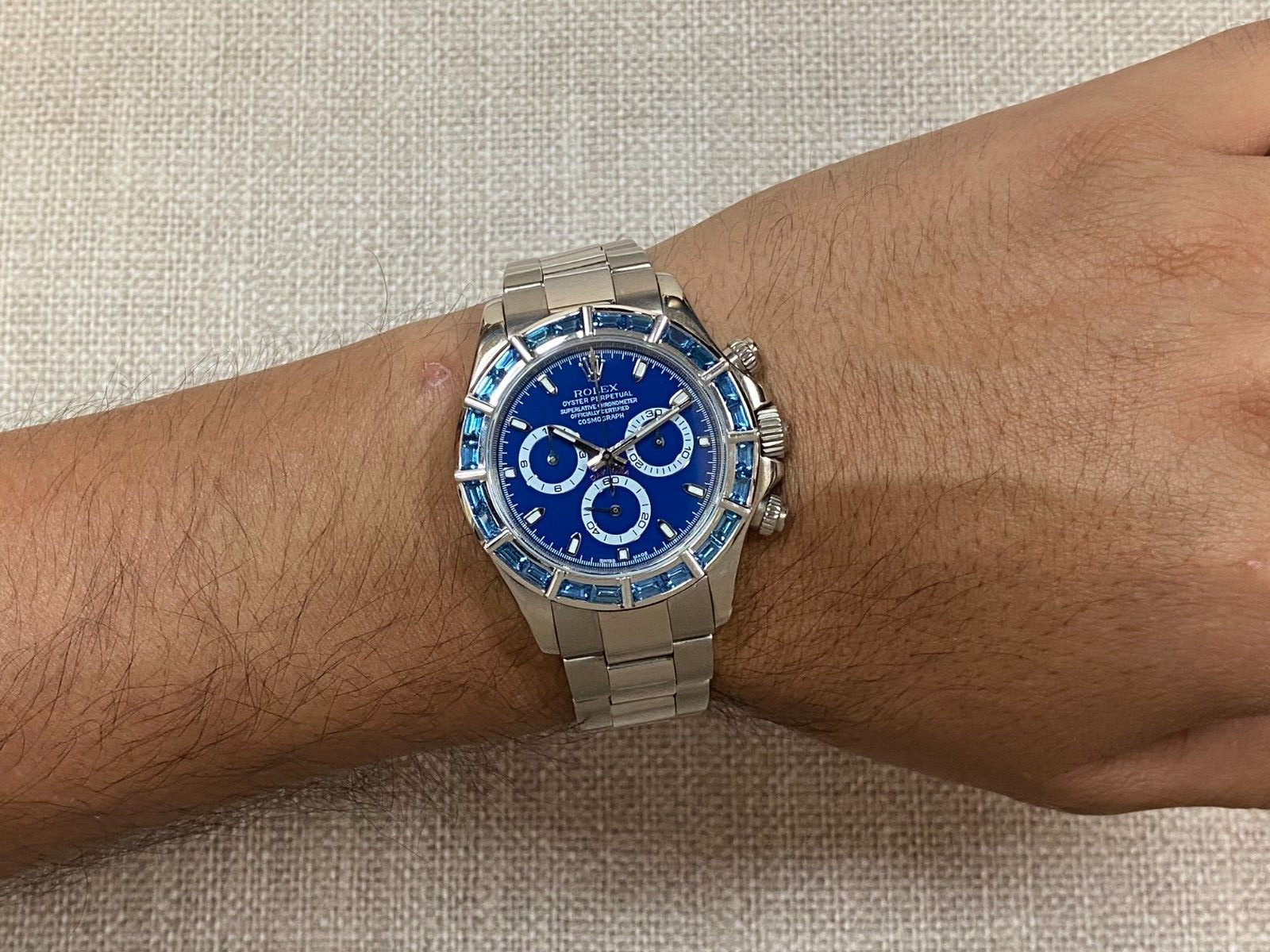 Rolex Daytona Chronograph 18k White Gold Blue Dial/Bezel 40mm Watch Z 116509